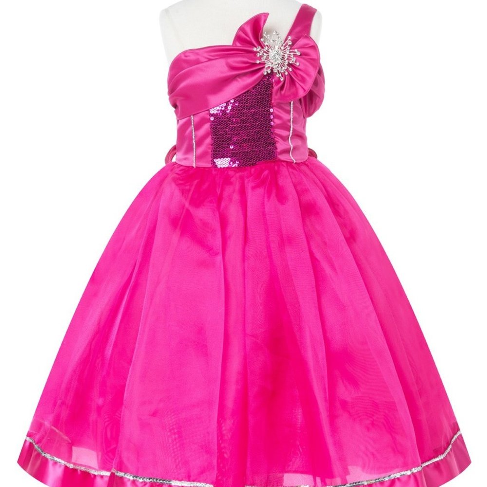 Big Girls One Shoulder Satin Organza Wedding Party Flower Dress Fuchsia Pink 10